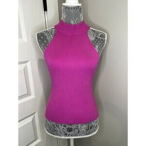 Open Edit Ribbed High Neck Tank Blouse Top Size Medium M Womens Purple